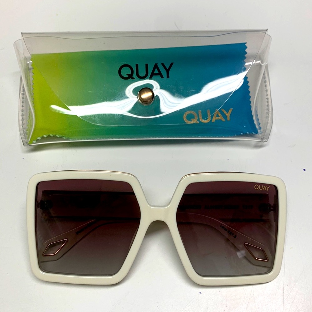 Quay Australia White Square Oversized Sunglasses with Brown Gradient Lenses